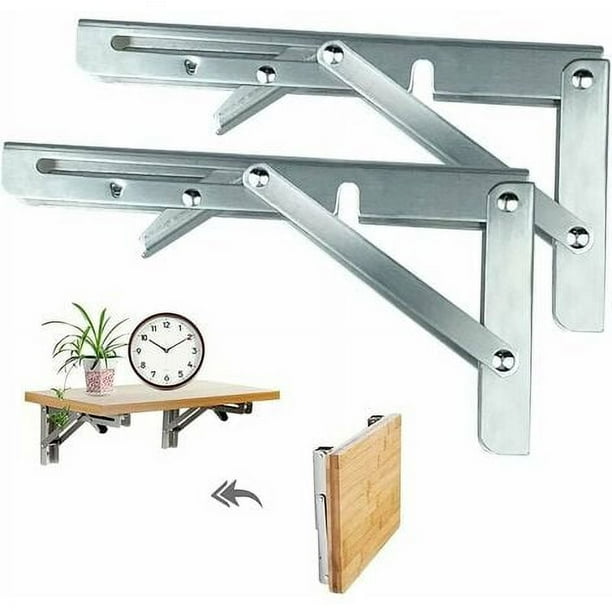 Soporte plegable de 2 piezas, estante de pared plegable de 200 mm, soporte de estante plegable de acero inoxidable, soporte plegable, consola de soporte, estante plegable de pared para banco de mesa