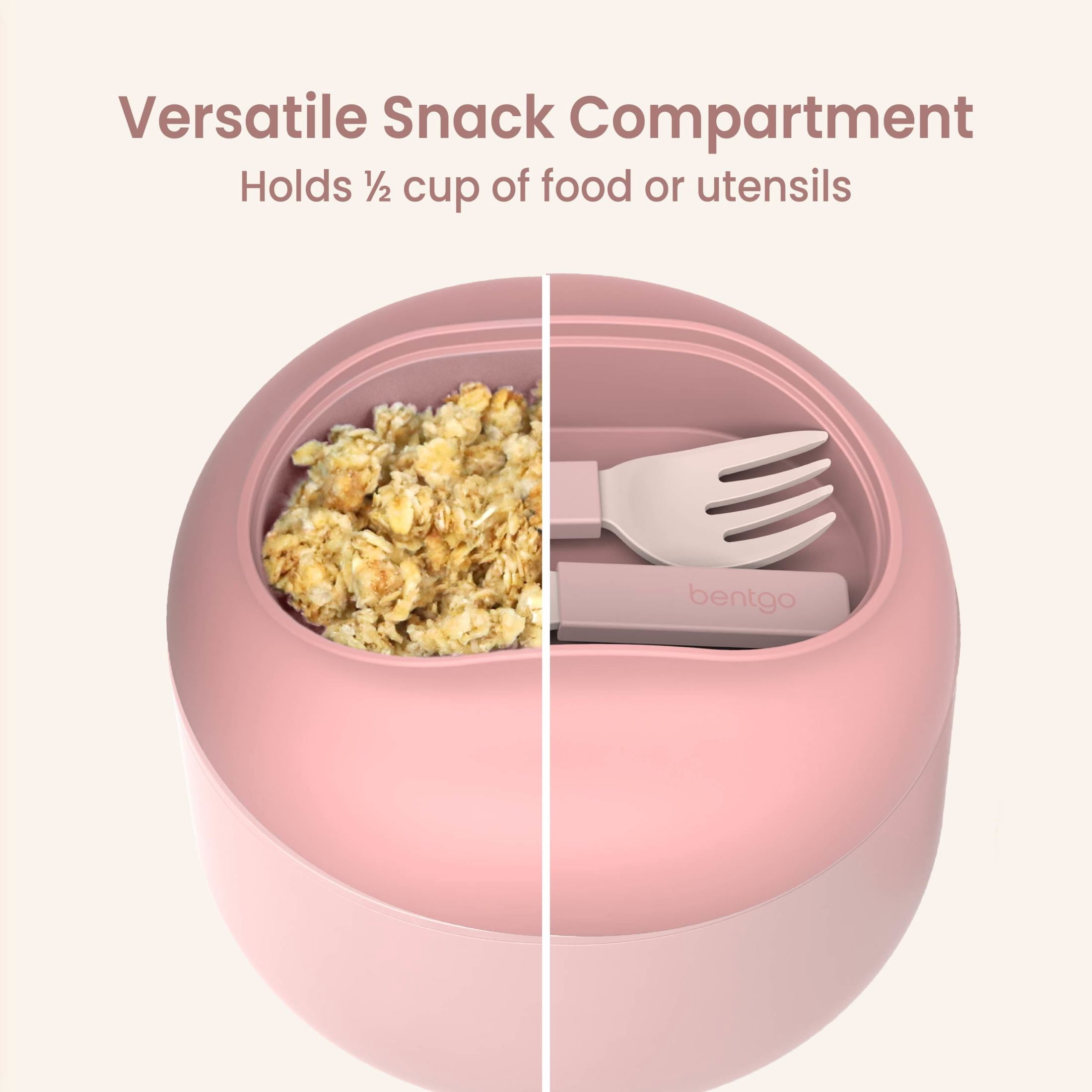 (2 pack) Bentgo Bowl - Insulated Leak-Resistant Bowl with Snack Compartment, Collapsible Utensils and Improved Easy-Grip Design for On-the-Go - Holds Soup, Rice, Cereal & More - BPA-Free, 21.2 oz (Blush)