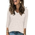 thumbnail image 5 of LIaqionyy Women 3/4 Sleeve Tops Sweaters V Neck Lightweight Knitted Fall Trendy Basic Plain Tunic Blouses, 5 of 6