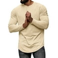 thumbnail image 4 of Fgnfyis Men's Long Sleeve Solid Color Shirt Short Sleeve Crew Neck Beach Top Vintage T Shirt for Men Mens Tops Khaki L, 4 of 9