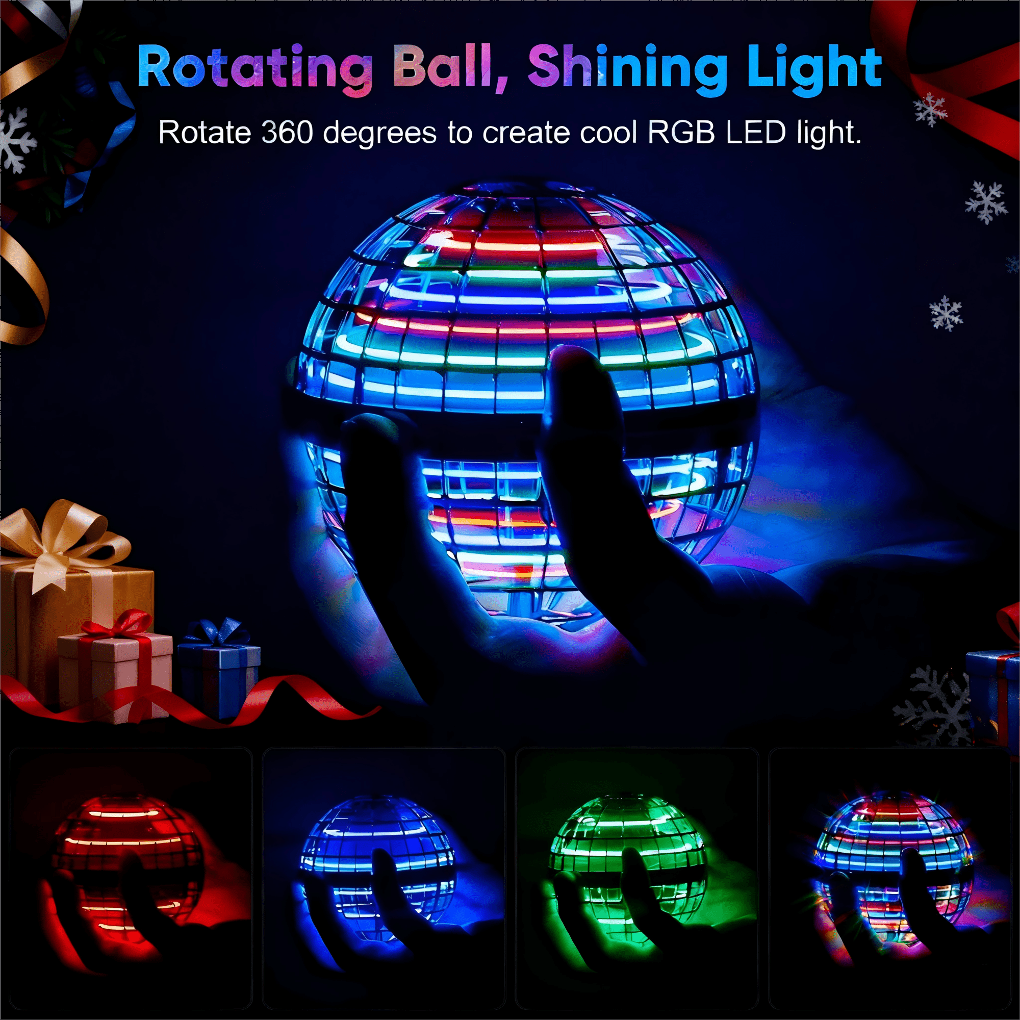 Flying Orb Ball Toy, Floating Boomerang Ball Flying Orb Hand 360°Rotating with LED Lighting Effects Cool Toys UFO Toys for Kids Teen Adults Gift