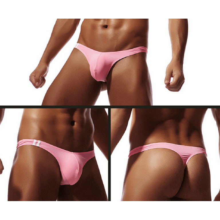 Glonme Mens Long Pouch Bulge Thong Underwear T-Back Ice Silk Solid Color  Underpant 