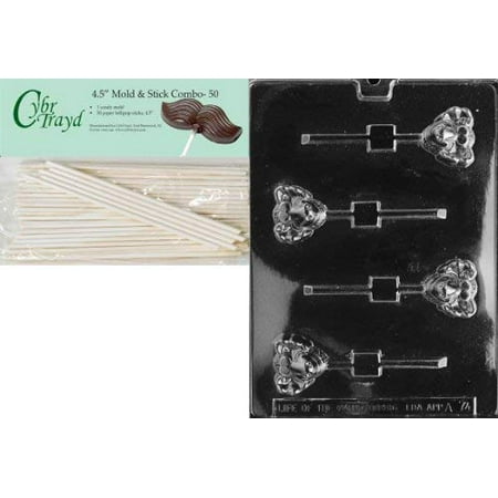

Cybrtrayd 45St50-A074 Moose Lolly Animal Chocolate Candy Mold with 50 4.5-Inch Lollipop Sticks