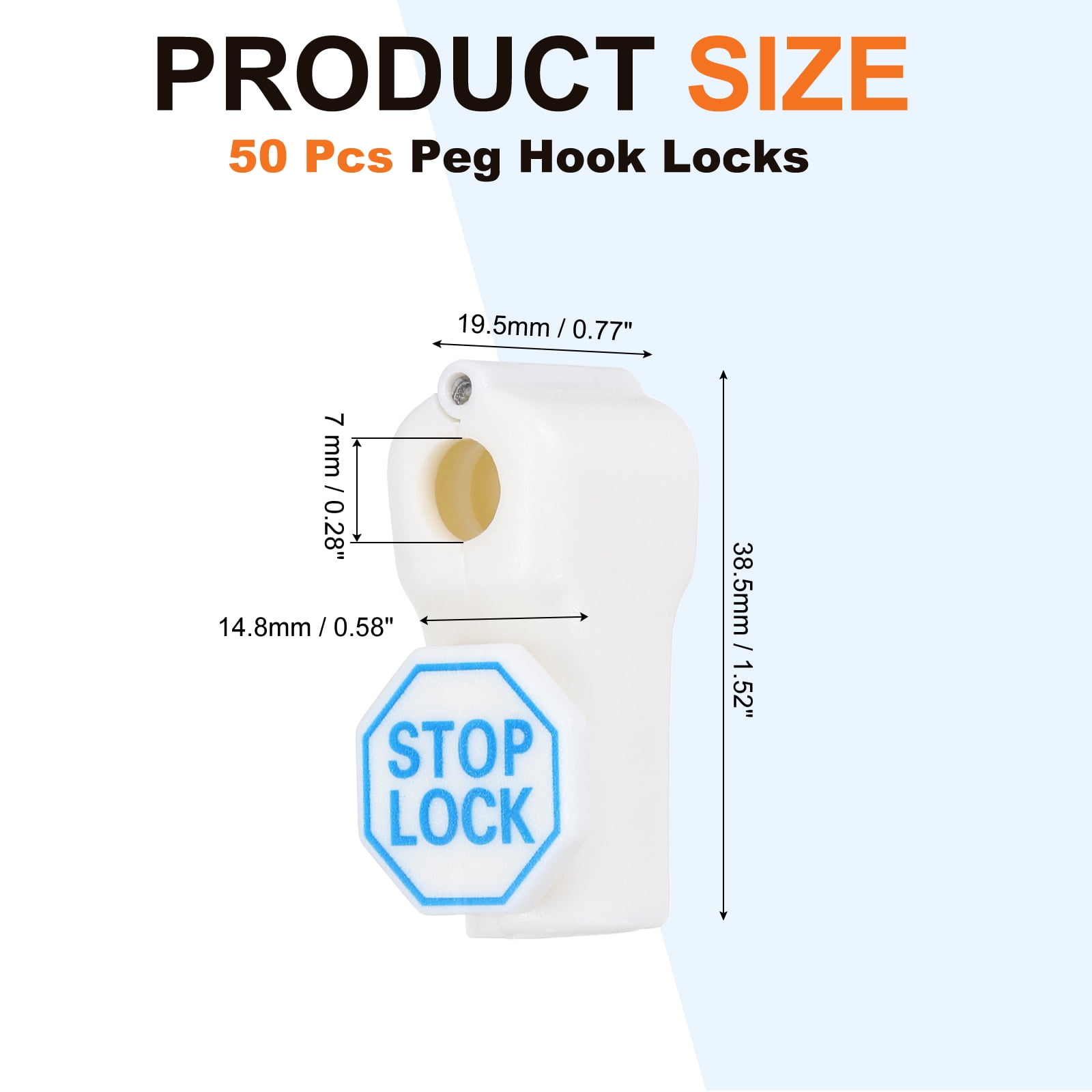 Uxcell 50Pcs Peg Hook Locks (7mm) PC Magnet Anti-Theft Pegboard Display Hook Locks Security Red Stop Tools, Fits Retail Shop/Shopping Center/Garage Tools, White