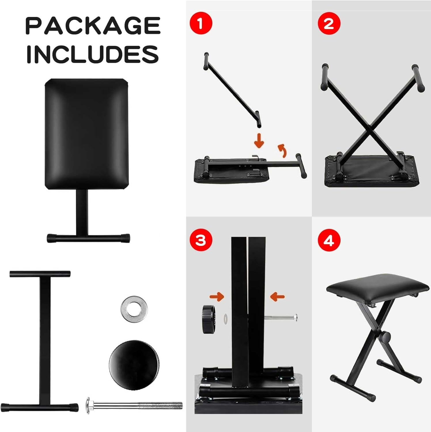 stusgo Keyboard Bench, Adjustable Black Piano Benches, Keyboard Chair, 3-Level Lifting Piano Stool