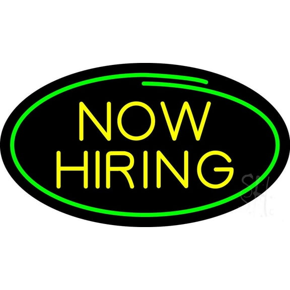 Oval Now Hiring LED Neon Sign 12 x 24 - inches, Clear Edge Cut Acrylic Backing, with Dimmer - Bright and Premium built indoor LED Neon Sign for Bar decor.