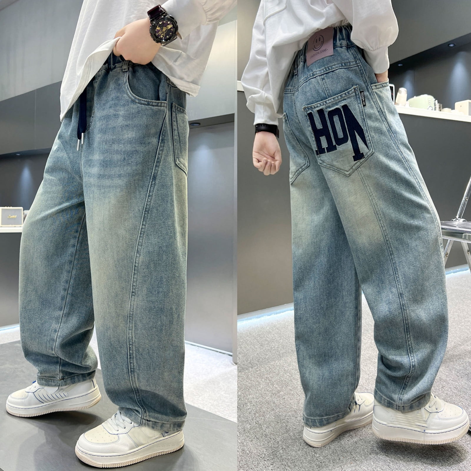 SUYIDA Relaxed Denim Jeans Boys 2025 Baggy Jeans Straight Leg