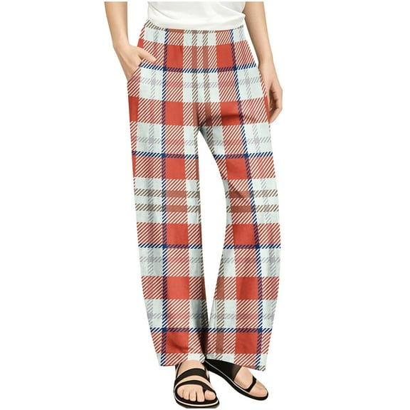 GigrtiJin Casual Pants for Children Teens Plaid Printed High Waisted Straight Leg Pants with Pocket 4-14 Years
