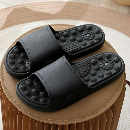 

Cathalem Mens Couple Shoes Solid Color Non Slip Foot Massage Slippers Summer Home Bathroom Men Slipper Socks with Rubber Bottoms Black 11