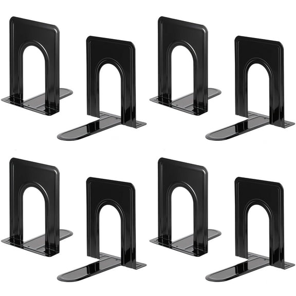 Heavy Duty Bookends for Shelves, Anti-Slip Base, Black, Great for Library, Office, Home, School, 4 Pairs