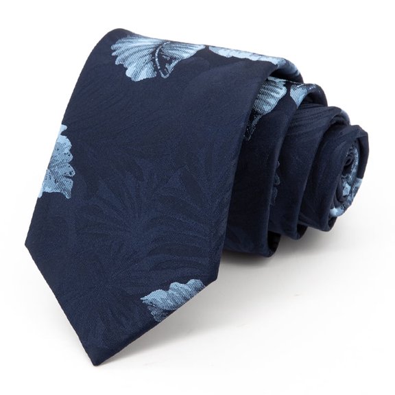 Yongchuantie Fashion Deep Blue Leaf Pattern Men's Tie Formal Business 8CM Wide Tie Gift Box