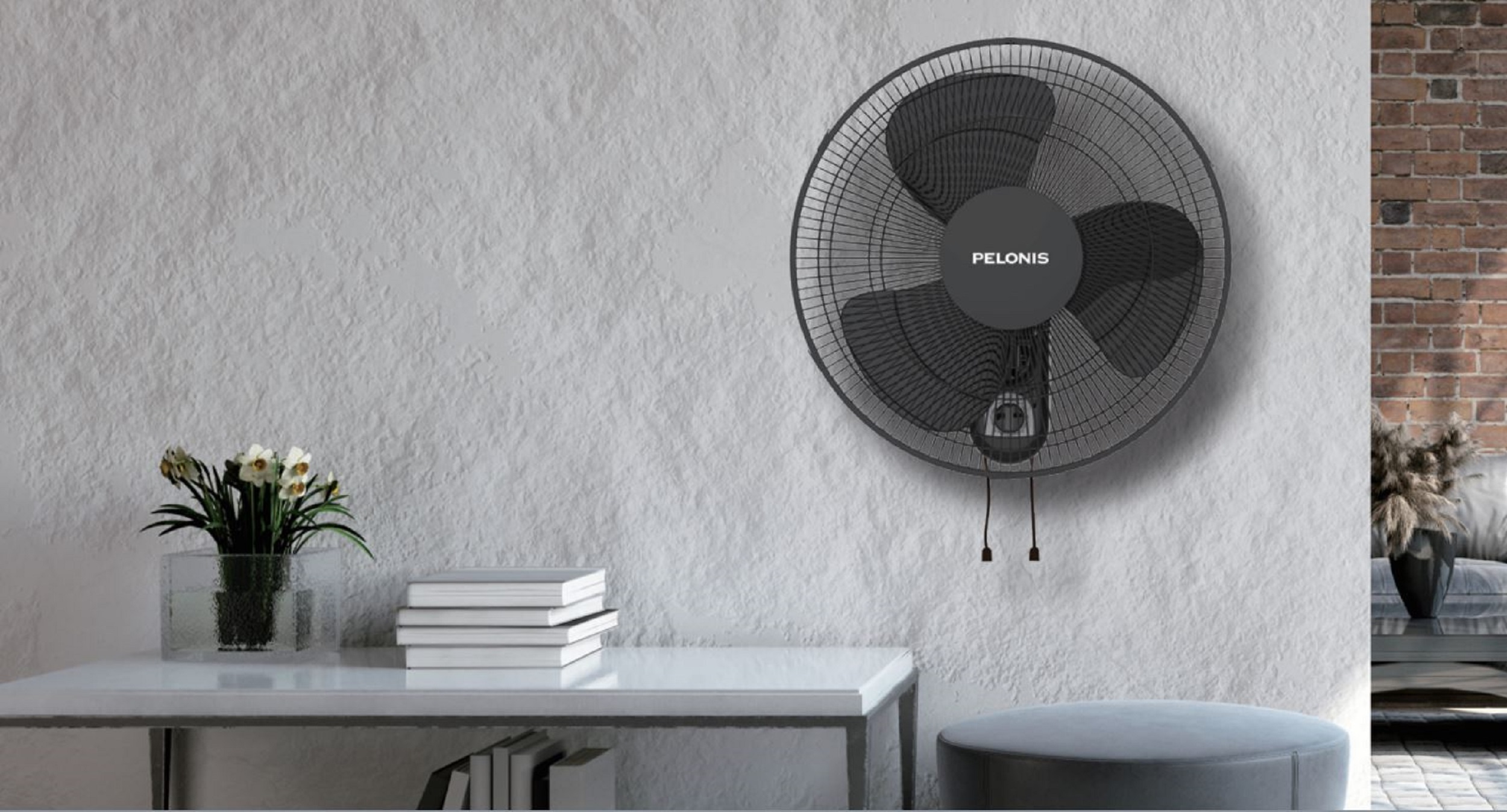 Pelonis 16" 3-Speed Oscillating Wall Mount Fan, FW40-F3B, New, Black - image 2 of 7