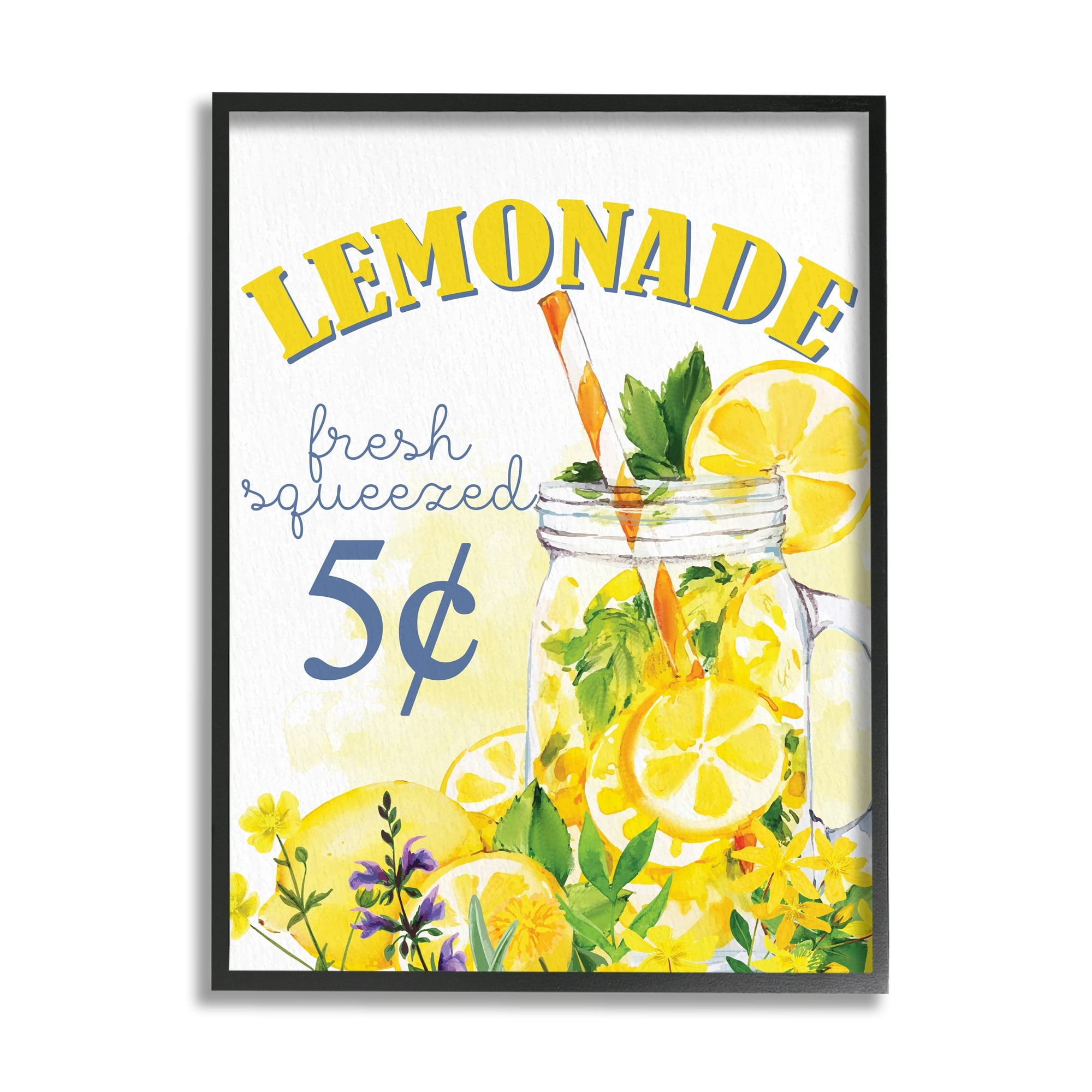 Stupell Industries Fresh Squeezed Lemonade Fruit Jar Summer Vivid Illustration,16 x 20, Design by Kim Allen