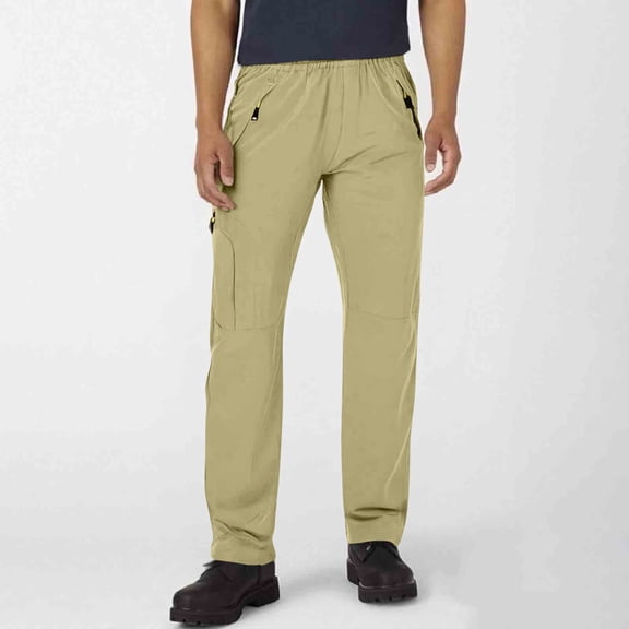 SYMOID Men's Nylon Casual & Outdoor Pants - Lightweight Durable Quick-Dry with Elastic Waist & Zippered Pockets, Khaki, Size L