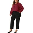 thumbnail image 2 of Agnes Orinda Plus Size Blouses for Women Casual V Neck Tops Drawstring Long Sleeve T Shirt Blouses 3X Burgundy, 2 of 6