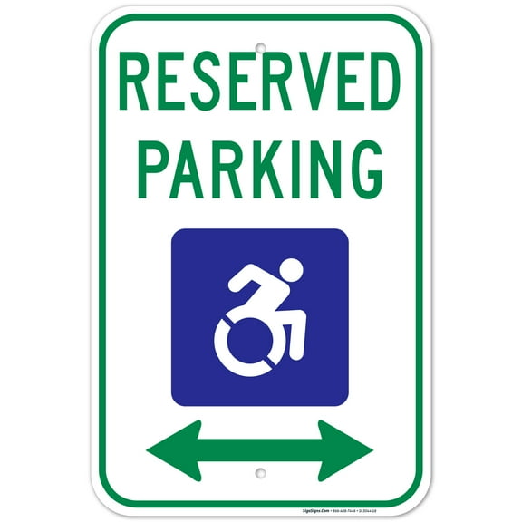 New York Handicap Parking Sign, Reserved Parking Access Symbol And Bidirectional Arrow Sign, 12x18 Aluminum