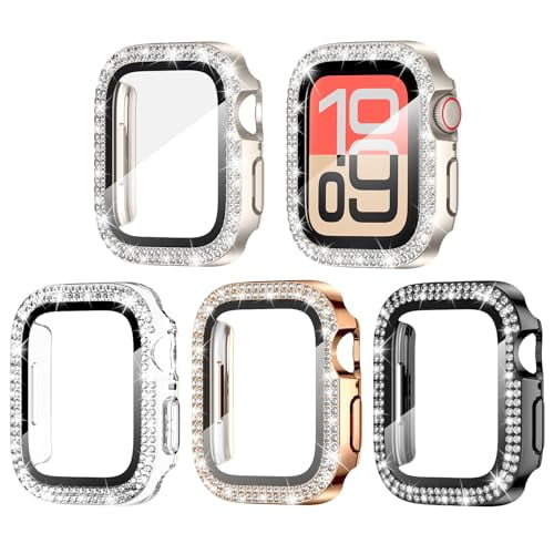 4‑Pack Bling Protective Case with Screen Protector Compatible with Apple Watch SE3/SE2/SE/6/5/4 40mm, Sparkly PC Bumper Cover for iWatch 40mm