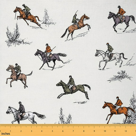 Homewish Western Cowboy Fabric by the Yard 1 Yard,Rustic Farmhouse Cabin Home Decor Fabric by the Yard,Farm Animal Horse Sewing Fabric For Boys Kids,Microfiber Bedroom Decor