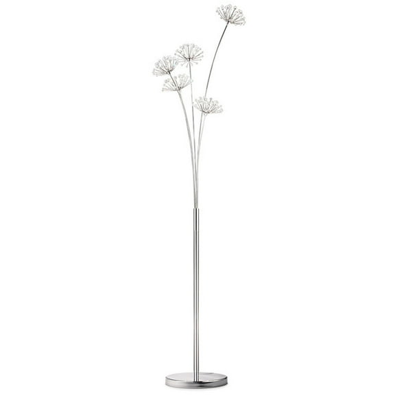 Crystal Dandelion LED Floor Lamp, 5 Heads Modern Silver Floor Lamps for Living Room, Bright White Light Standing Lamp, Stainless Steel Tall Lamp for Bedroom, Office, Corner, 110V