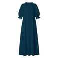 thumbnail image 4 of QUNYINEY Puff 3/4 Sleeve Dresses Women Summer Blue Casual Long A Line Dress V-Neck Vacation Loose Fit with Pockets Dresses, 4 of 7