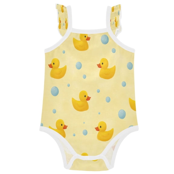 TTYFWHD Infant Toddler Baby Girl Romper Bath Duck Print Ruffle Sleeveless Cotton Summer One Piece Bodysuit 3-24M