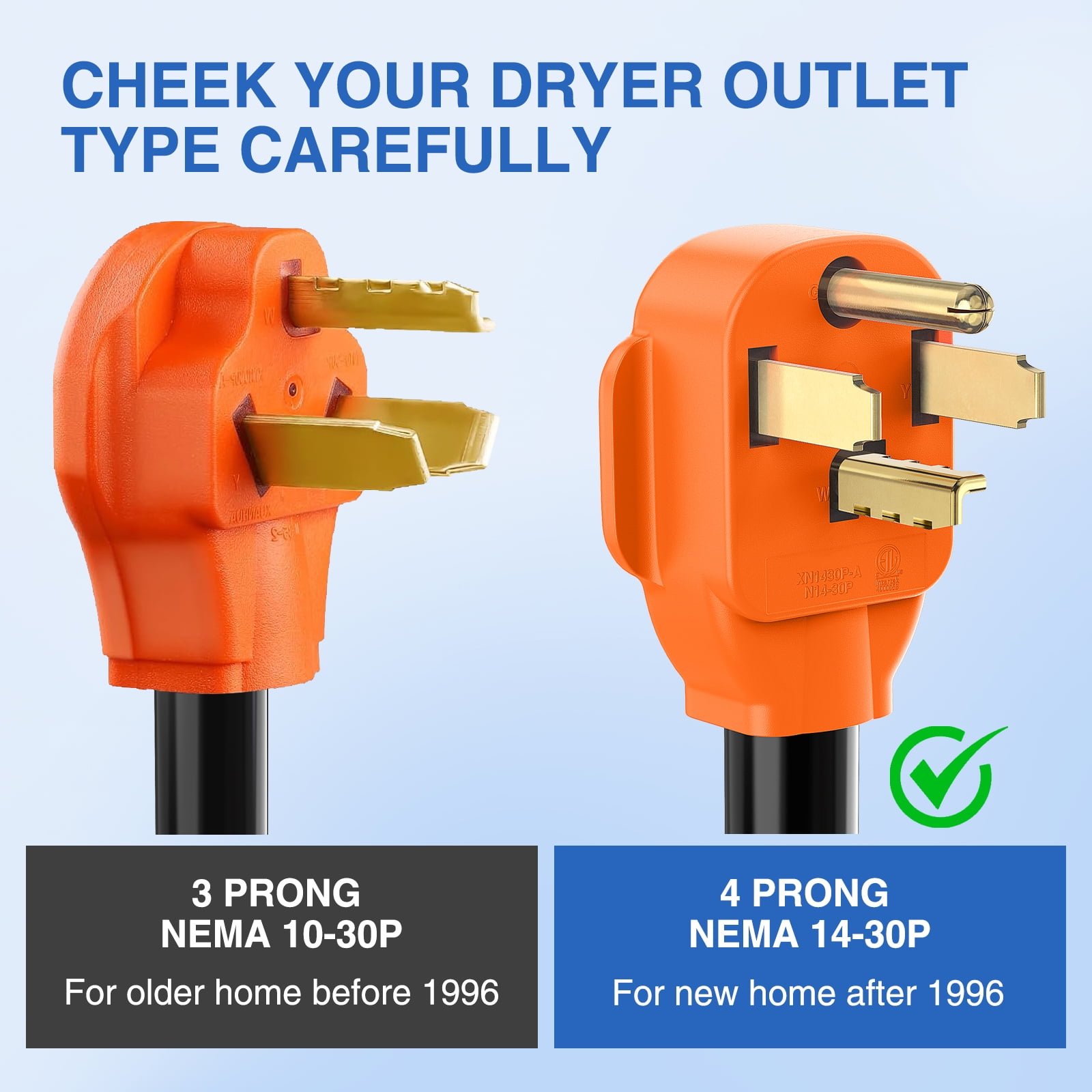 Nilight 50FT EV Dryer Extension Cord 4 Prong 30 Amp NEMA 14-30P 14-30R Old Dryer Extension Cable Heavy Duty 10 Gauge Pure Copper Wire UL Listed 125/250V for Level 2 EV Charging