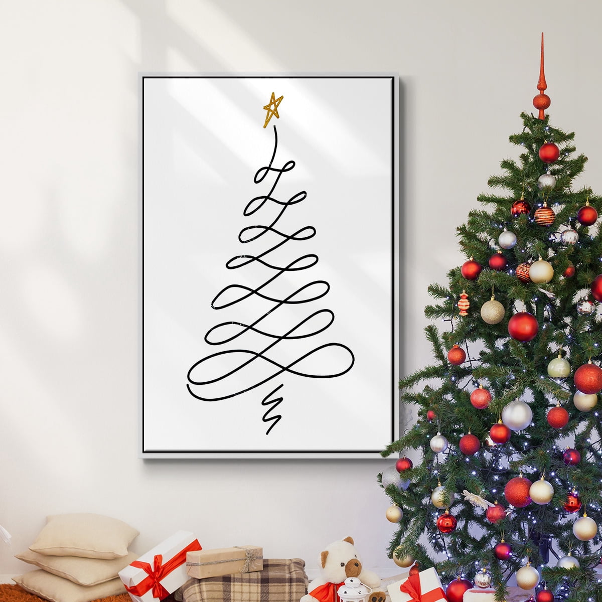 Christmas Tree III - Framed Gallery Wrapped Holiday Canvas - 27 x 41 - White Frame