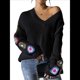 thumbnail image 1 of Suéteres de Larga de Crochet con Estampado Floral Bohemio Clásico para Mujer, Jersey Informal de Punto para Otoño-Invierno 2025. Negro M, 1 of 9