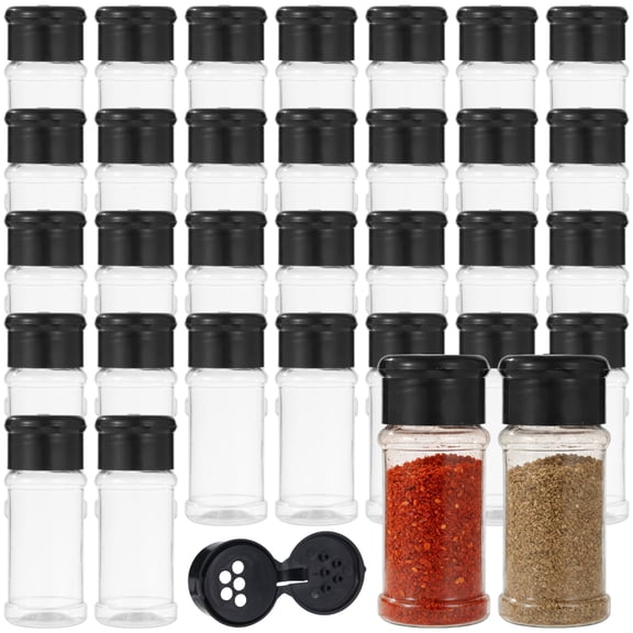 100 Pcs 2 fl oz 60 ml Clear Plastic Spice Jars with Black Shaker Lids, Refillable Seasoning Containers for Kitchen, Pantry, Herbs, Spices, Powder Storage