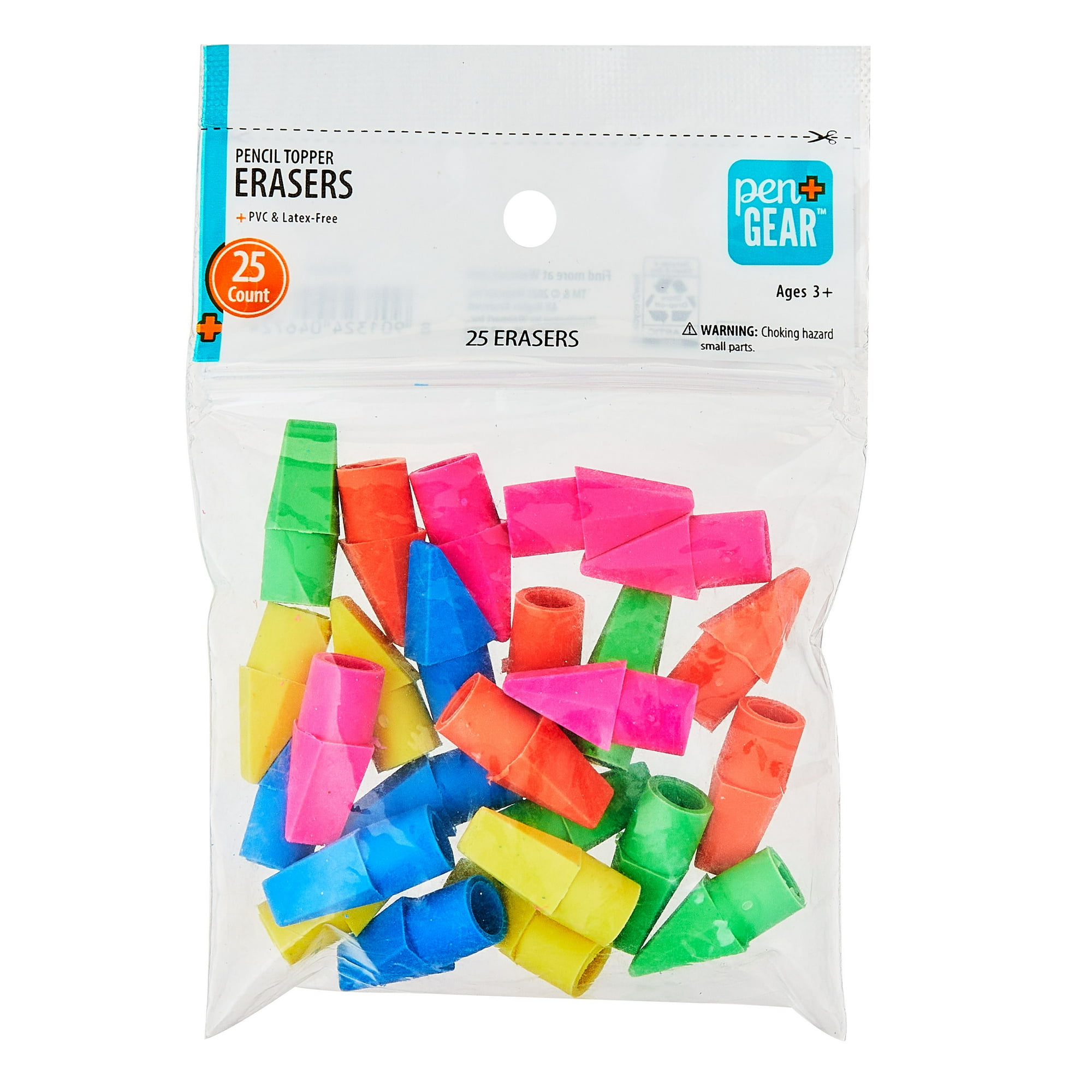 Pen+Gear Pencil Cap Erasers, 25 Count, Assorted Neon Colors, Fits Standard #2 Pencils