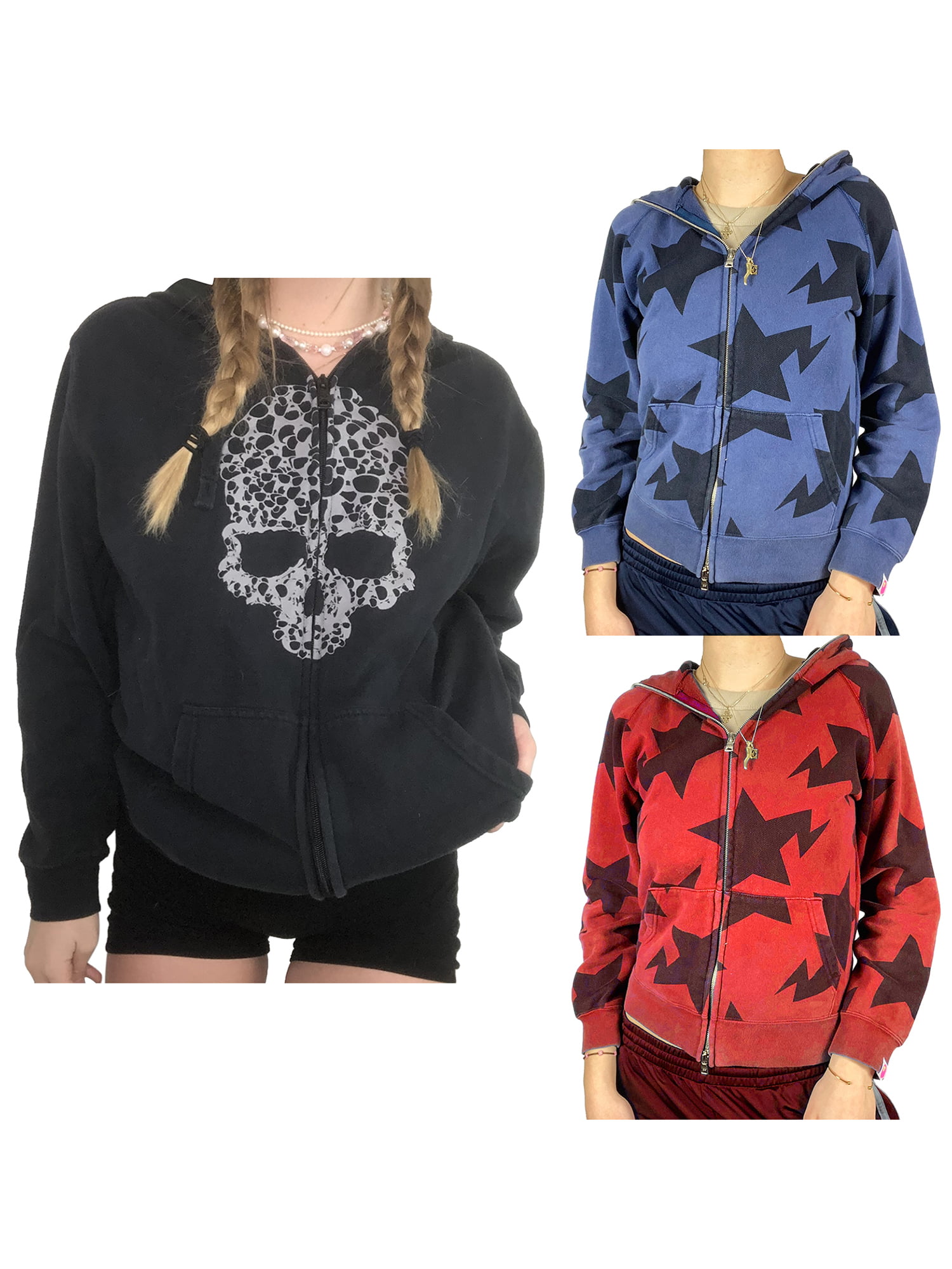 Multitrust Women's Zip Up Hoodie Long Sleeve Skull/Star Print Sweatshirt