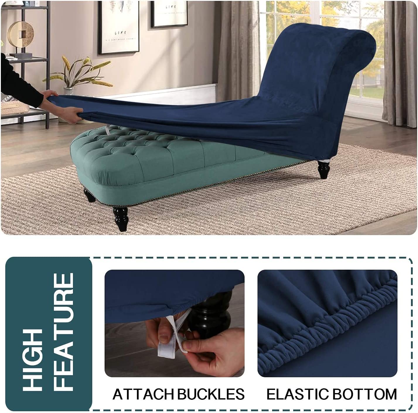 Velvet Armless Chaise Lounge Cover, Stretch Lounge Chaise Chair Slipcover Soft Recliner Sofa Slipcover Pet Furniture Protector