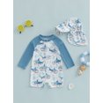 thumbnail image 2 of aturustex Little Boy Non-Pilling Rash Guard Swimsuits+Sunhat 6M 12M 18M 2T 3T 4T 5T Toddler Baby 2 Pcs Shark Print Swimwears Set Infant Half Zipper Swng Suits Beachwear for Holiday Swim Pool, 2 of 7