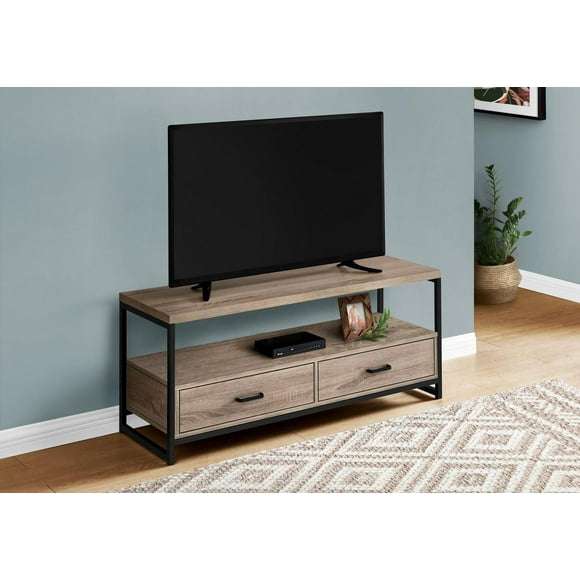Monarch Specialties Tv Stand, 48 Inch, Console, Media Entertainment Center, Storage Drawers, Living Room, Bedroom, Laminate, Metal, Brown, Black, Contemporary, Modern