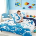 thumbnail image 4 of Manfei Cartoon Dolphin Wave Full Size Comforter Sets for Kids Boys and Girls, Cute Fish Bedding Sets, Navy Reversible 3 Pieces, 1 Comforter and 2 Pillowcases, 4 of 6