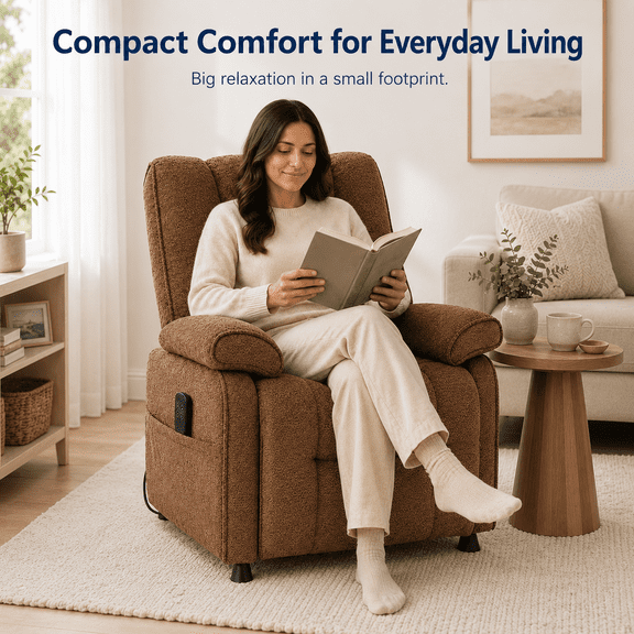 Fabric electric recliner with remote control, side pocket grey electric recliner, small recliner for adults, mini recliner for bedroom