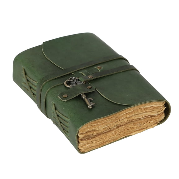 TUZECH Leather Vintage Journal Retro Travel Diary, an Exclusive Handmade Paper Notebook with Key Leather Bound Journal for Men and Women (8 x 6 Green)