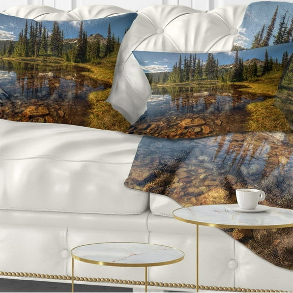 Designart Bright Clear Day and Clear Lake - Landscape Printed Throw Pillow - 12x20