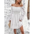 thumbnail image 6 of Women's Smocked Polka Dot Long Sleeve Dress 100% Polyester Fabric with Sheer Bodice and Slight Stretch for Day to Night, 6 of 9
