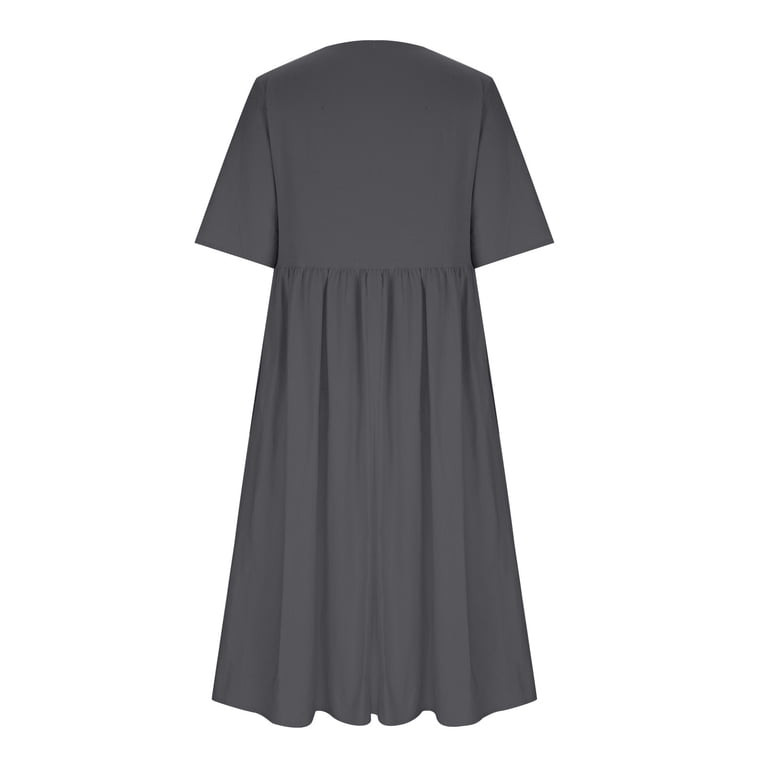 YanHoo Summer Dresses for Women 2024 Vintage Linen Dress for Older Women  Loose Fit Casual Short Sleeve Round Neck Flowy Midi Dress with Pocket -  Walmart.com