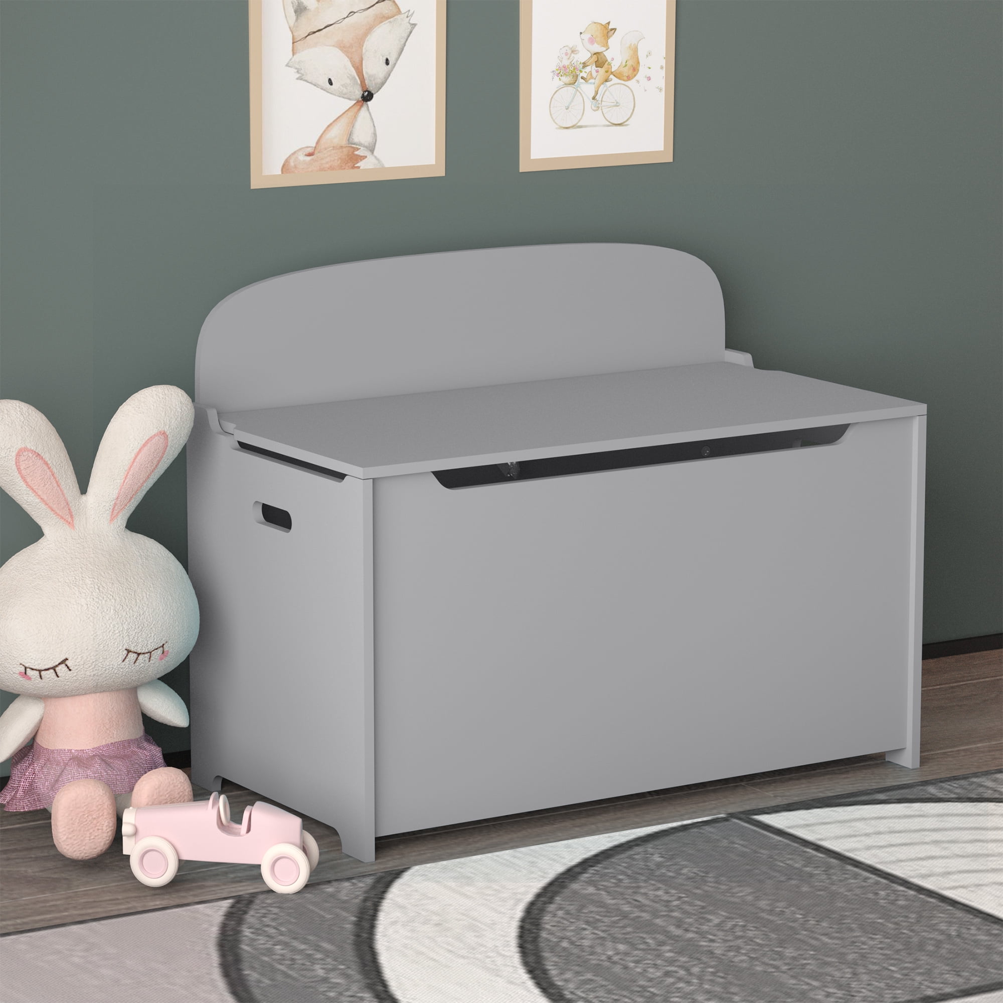 Toy Storage Organizer, iRerts Wood Kids Storage Bench with Hinges and Seating Bench, Girls Boys Toy Storage Box for Building Blocks, Books, Kids Storage Bench for Entryway, Bedroom, Playroom, Gray