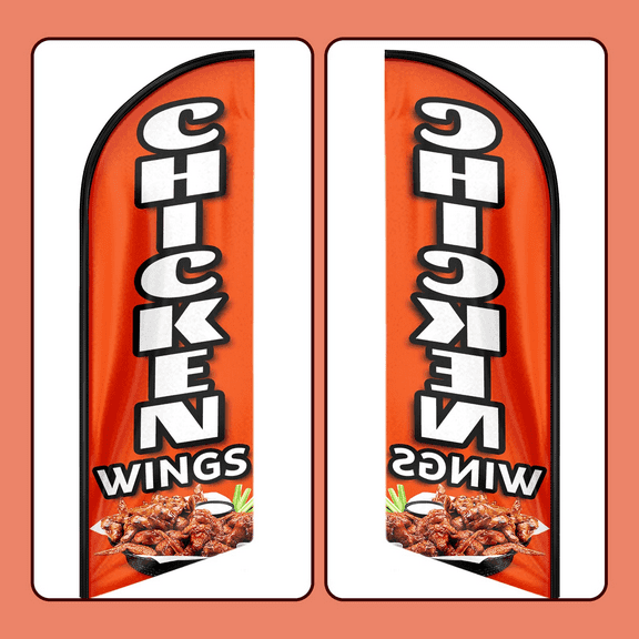QSUM Chicken Wings Themed Swooper Flag, 11FT Chicken Wings Advertising Feather Flag with Pole Kit, Ground Spike and Hand Bag, Chicken Wings Banner Signs for Businesses and Storefronts(FLAG ONLY)
