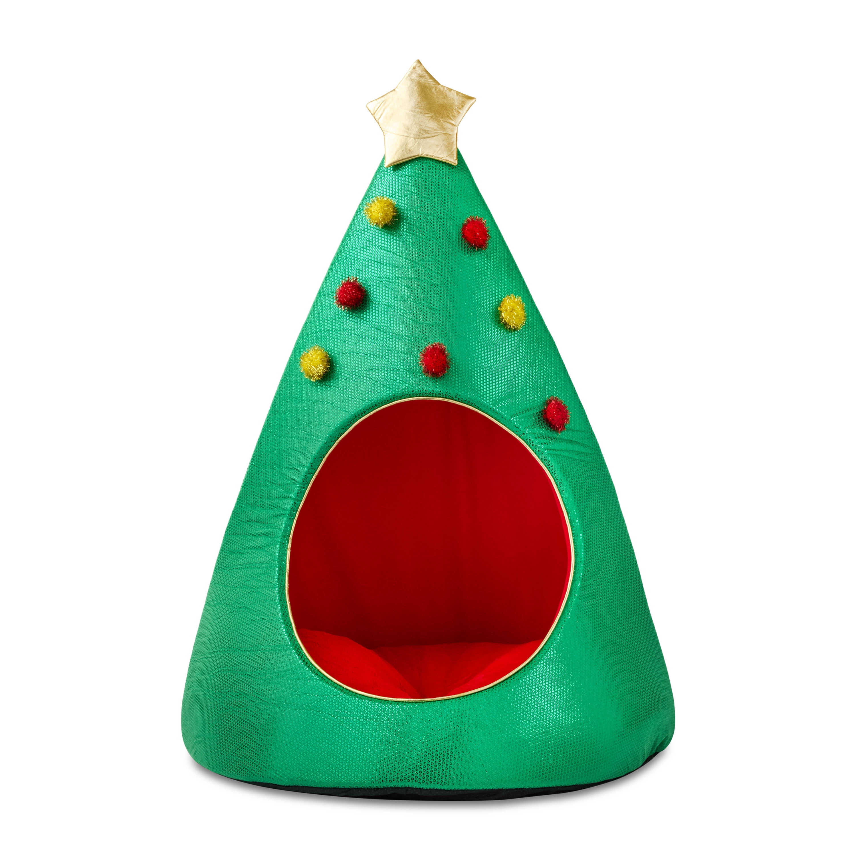 Vibrant Life Extra Large Christmas Tree Holiday Pet Bed, Green and Red, 38 in x 50 in