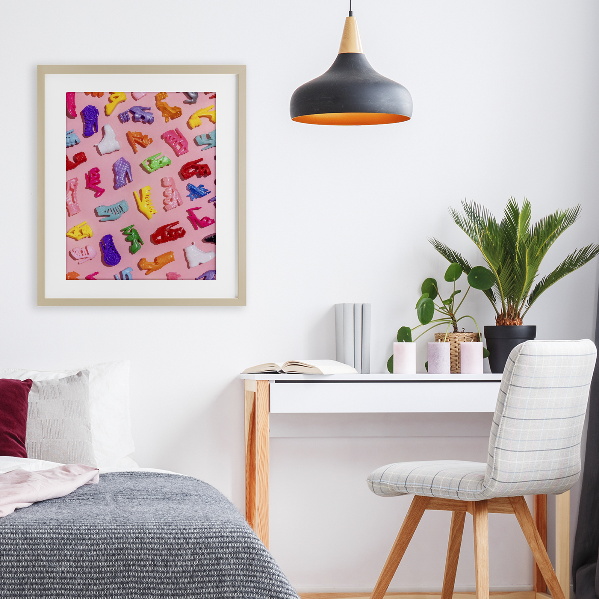 Stupell Industries Tiny Colorful Doll Shoes Birch Framed Print Under Glass, design by LISH Creative
