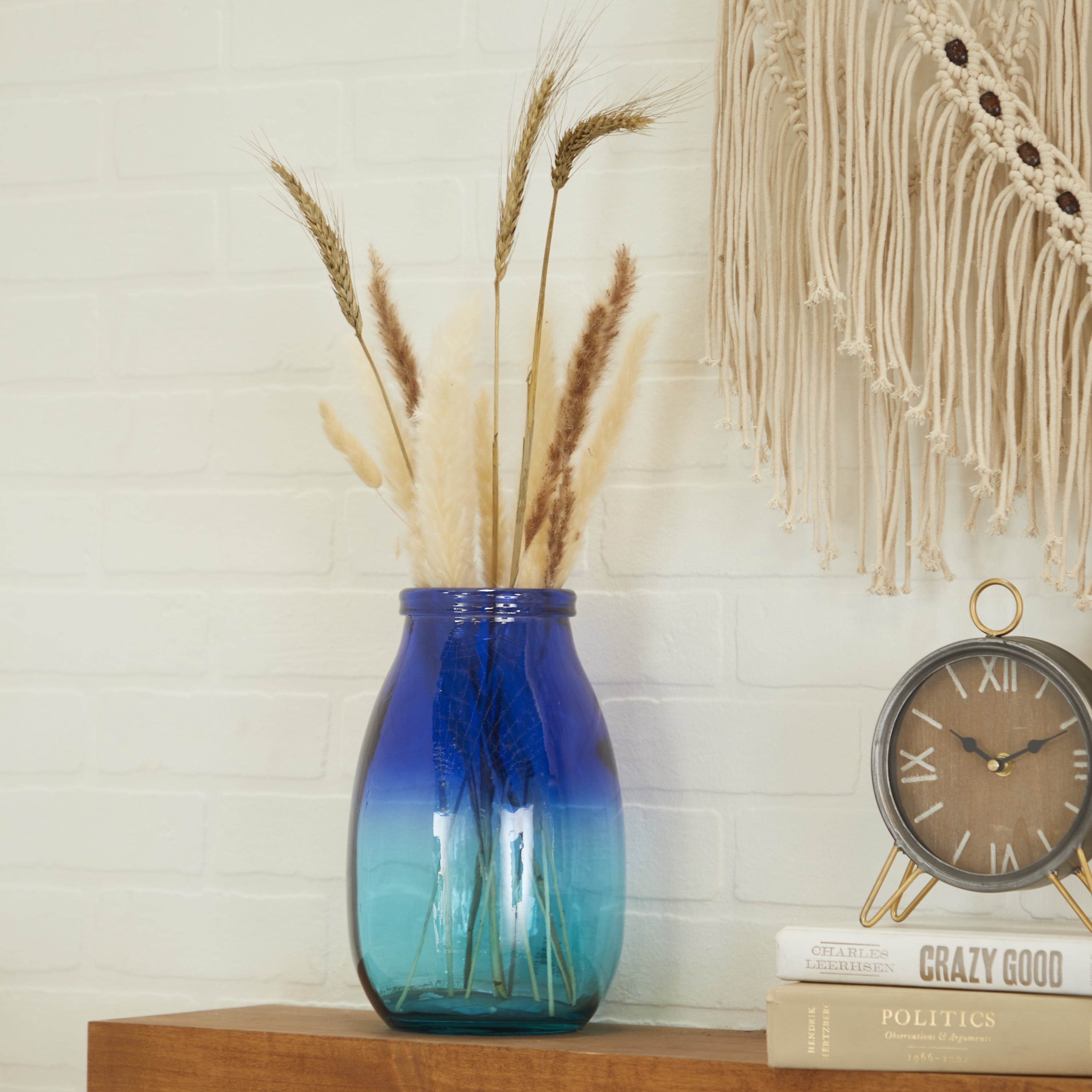 DecMode 11" Handmade Spanish Blue Recycled Glass Vase with Ombre Effect