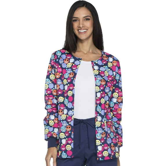 Dickies EDS Women Scrubs Warm Up Jacket, Snap Front Warm-Up, Plus Size, DK301, 3XL, I Heart Flossing