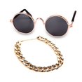 thumbnail image 1 of Divertidas gafas de sol circulares retro clásicas para mascotas y collar de cadena de color dorado para gatos y perros pequeños, 1 of 5