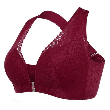 

Tangnade Ladies casual underwear bra Women s Front Closure Extra-Elastic Large Criss Cross Shaping Posture Lift Bra Wine 95C
