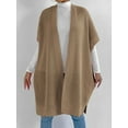thumbnail image 6 of Women'S Ribbed Knit Cardigan Batwing Short Sleeve Oversized Casual Sweater Chunky Side Split Long Coat Camel One Size, 6 of 7