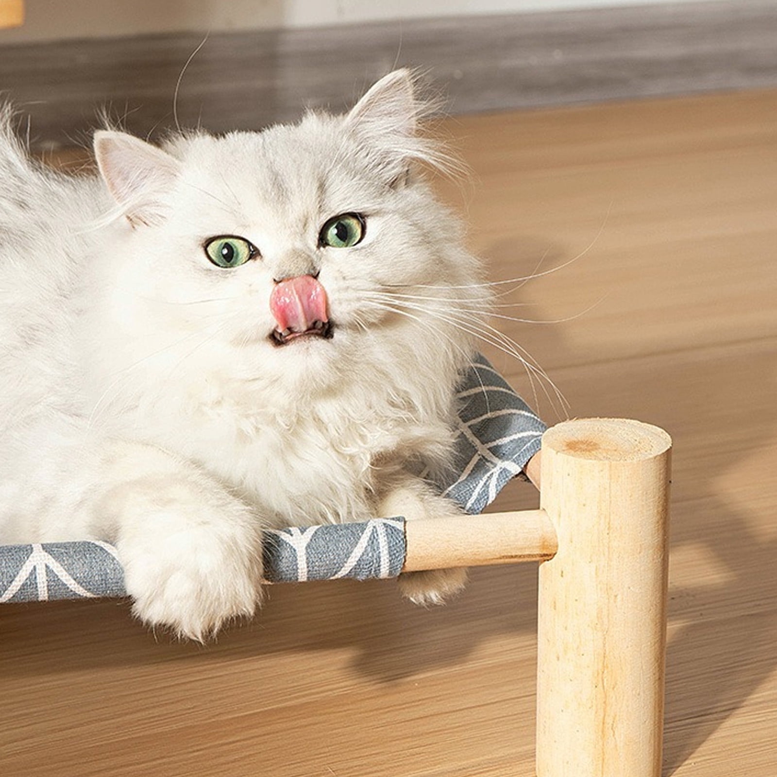 Wooden Elevated Pet Suspended Bed, Detachable Portable Cooling Bed for Indoor Outdoor Cats Small Dogs, 20.86x18.89 inch